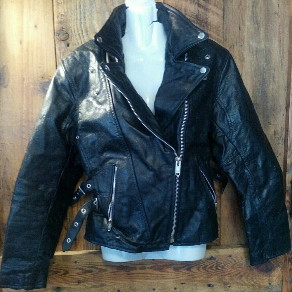 80s/90s Distressed Black Leather Motorcycle Jacket